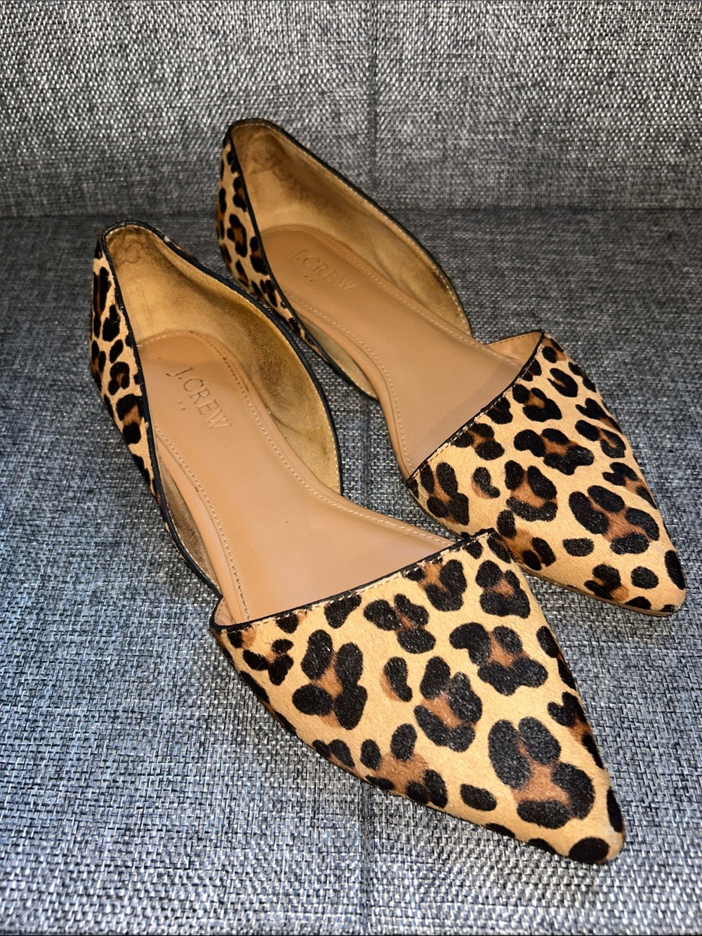 J. Crew Factory Leopard Print Pointed D'Orsay Flats in Tan and Black
